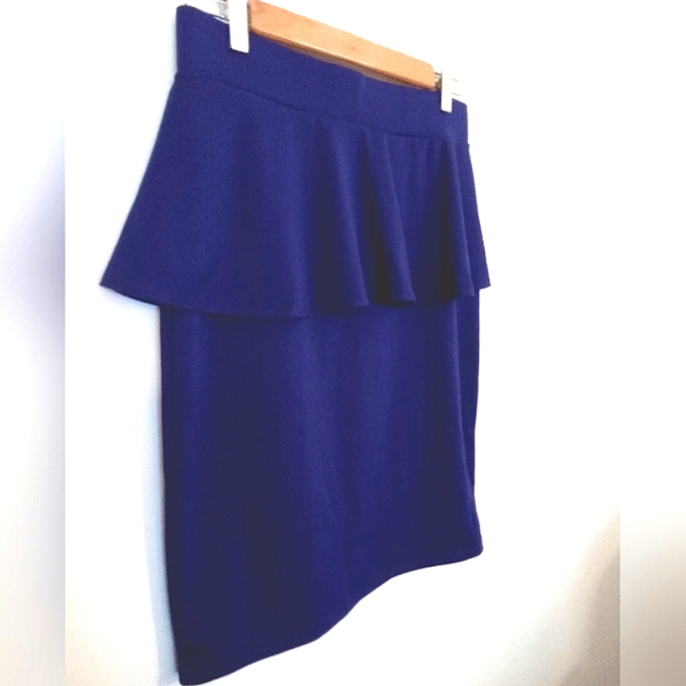 Massimo Women's Royal Purple Pull On Pencil Skirt with Attached Ruffle Medium